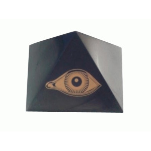 Shungite pyramid with print "Eye of Horus" (polished, 3 cm)